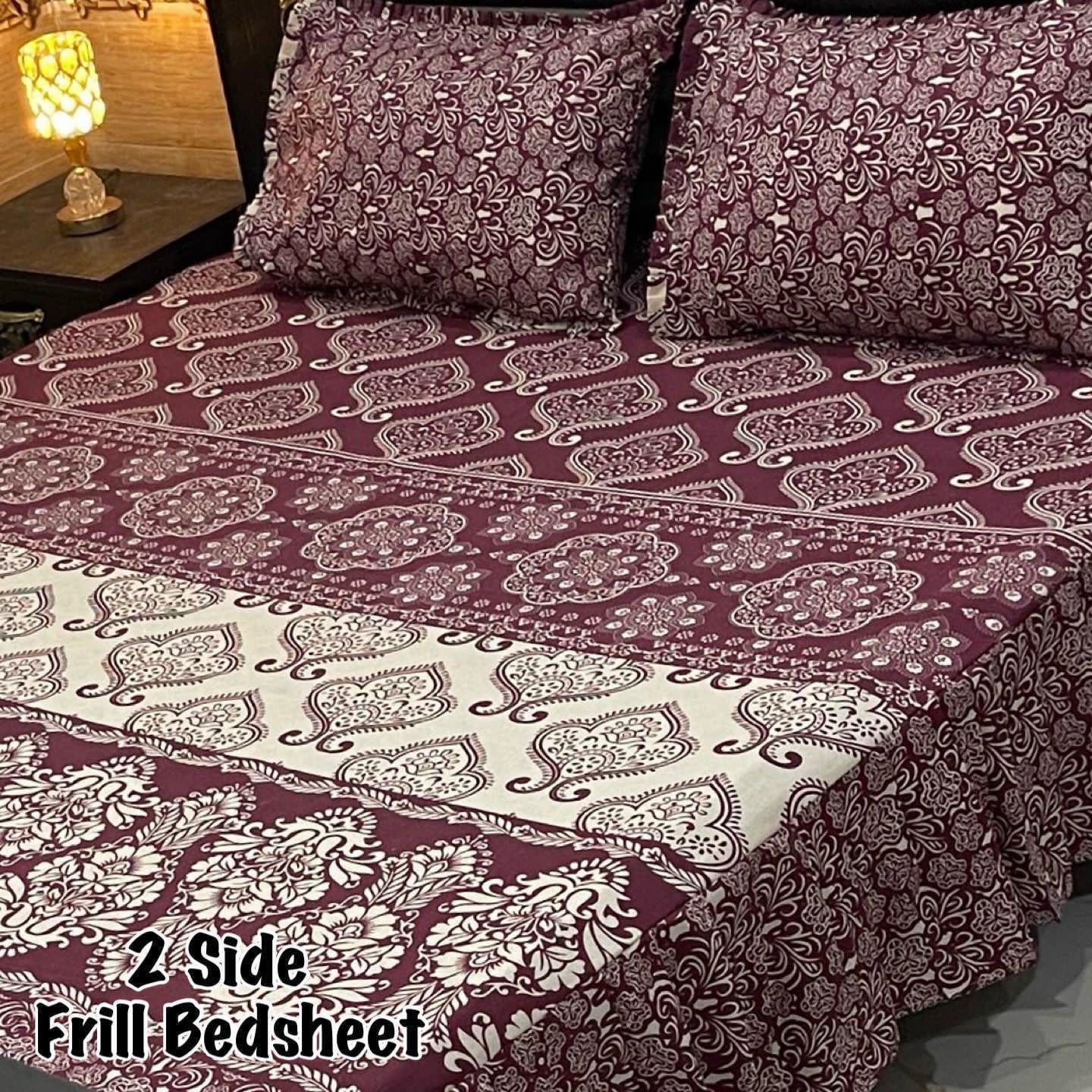3Pc Stitched 2 Sided Frill Bedsheets