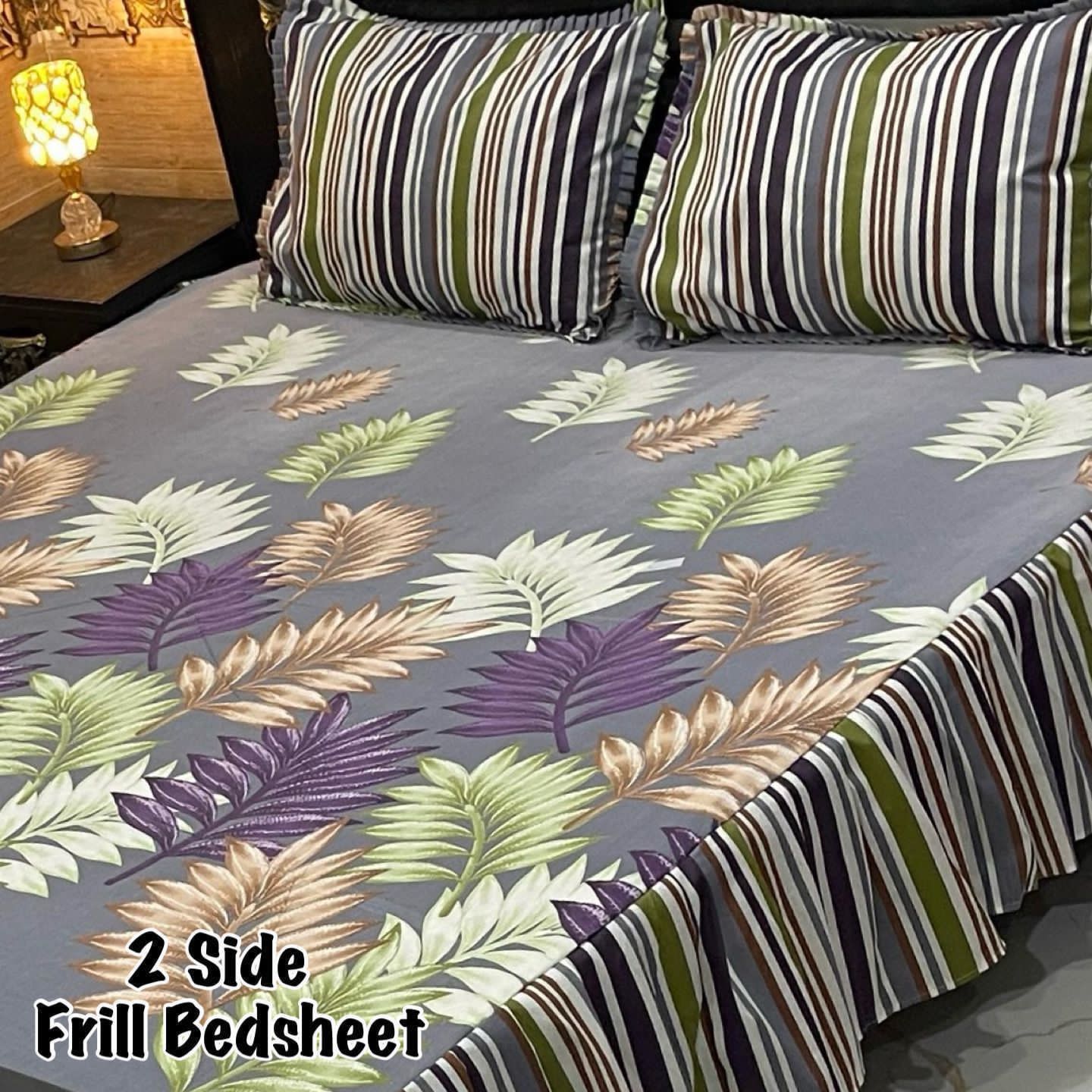 3Pc Stitched 2 Sided Frill Bedsheets