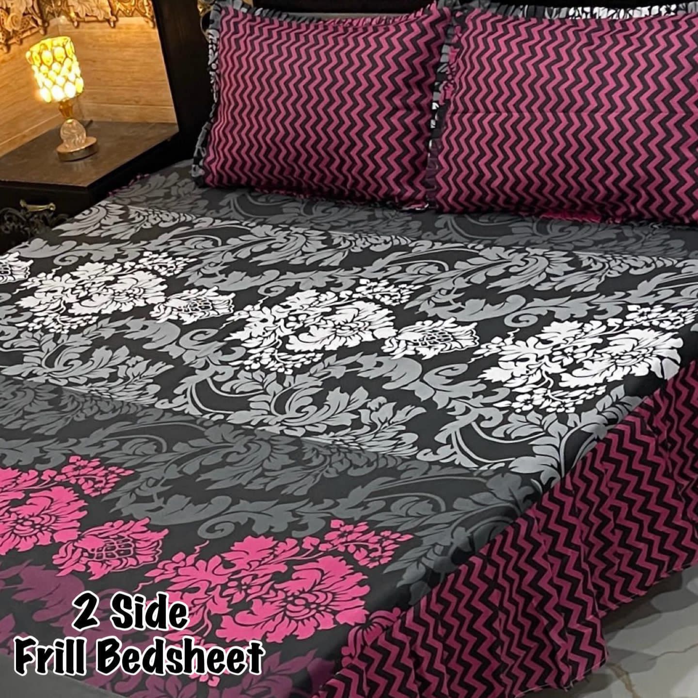 3Pc Stitched 2 Sided Frill Bedsheets