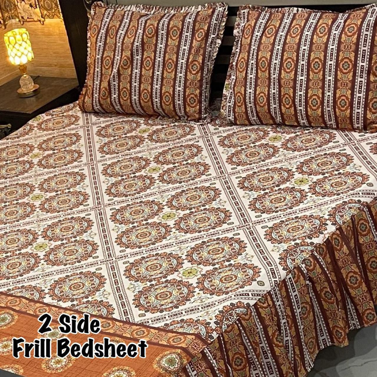 3Pc Stitched 2 Sided Frill Bedsheets
