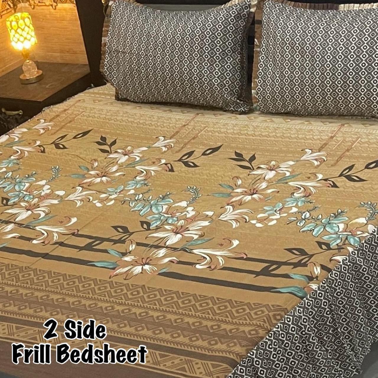 3Pc Stitched 2 Sided Frill Bedsheets