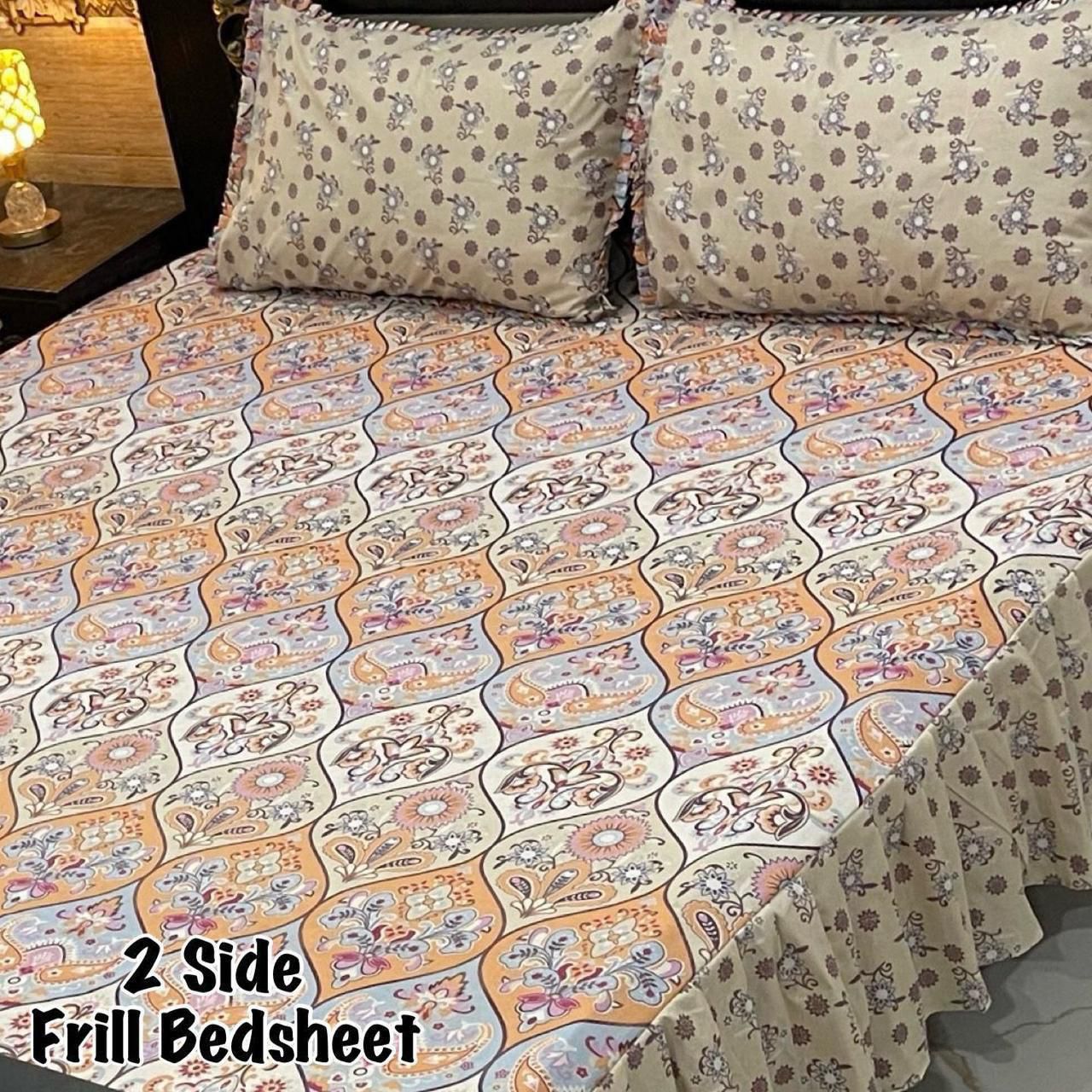 3Pc Stitched 2 Sided Frill Bedsheets