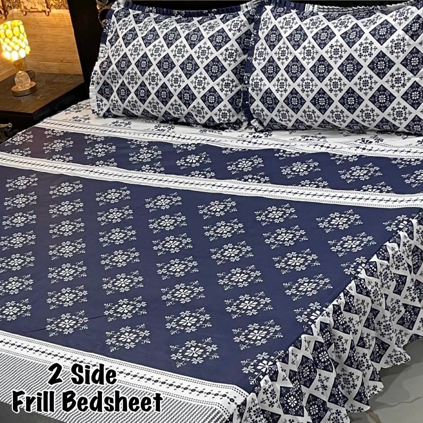 3Pc Stitched 2 Sided Frill Bedsheets