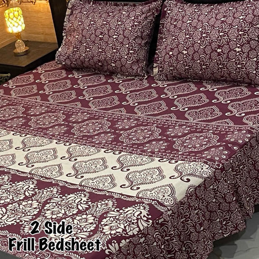 3Pc Stitched 2 Sided Frill Bedsheets