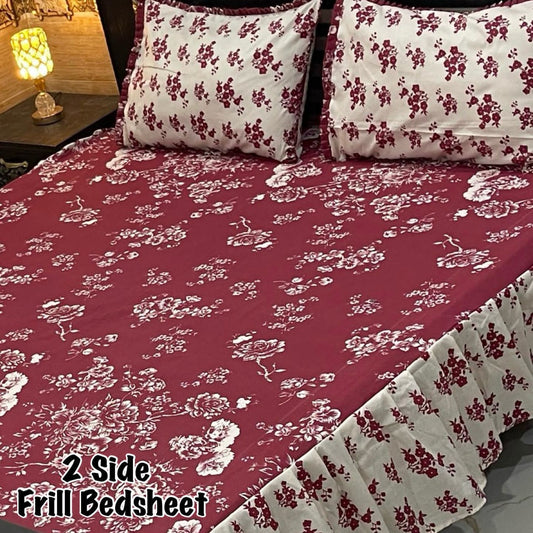 3Pc Stitched 2 Sided Frill Bedsheets