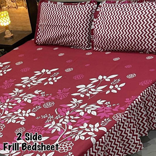 3Pc Stitched 2 Sided Frill Bedsheets