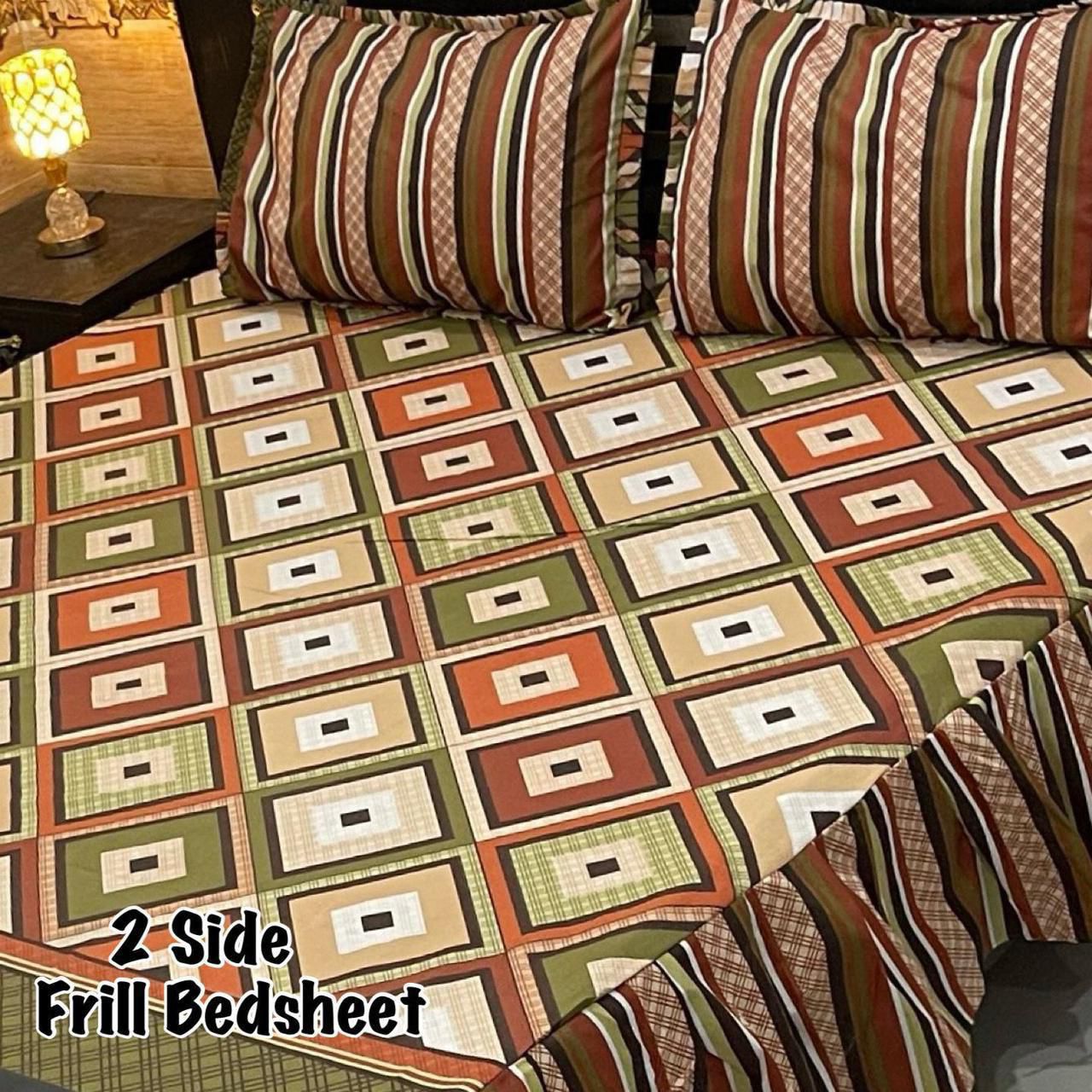 3Pc Stitched 2 Sided Frill Bedsheets