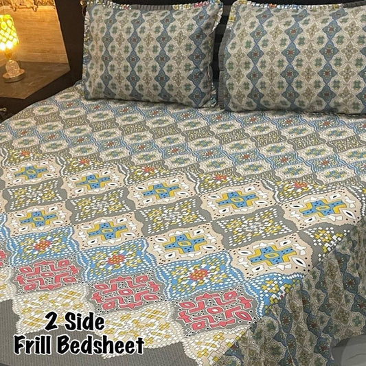 3Pc Stitched 2 Sided Frill Bedsheets