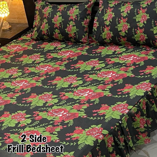 3Pc Stitched 2 Sided Frill Bedsheets