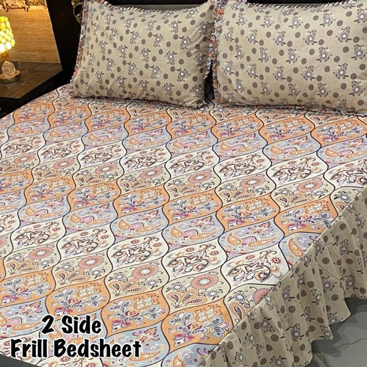 3Pc Stitched 2 Sided Frill Bedsheets