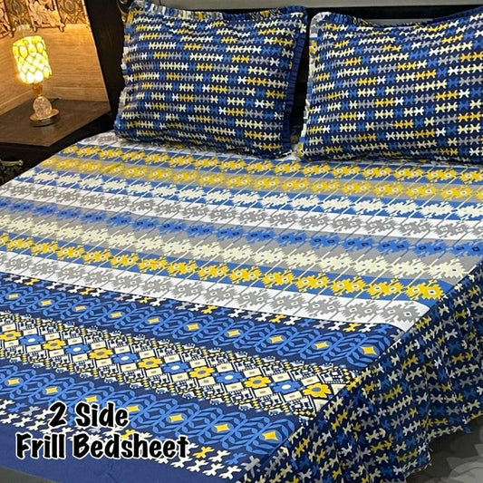 3Pc Stitched 2 Sided Frill Bedsheets