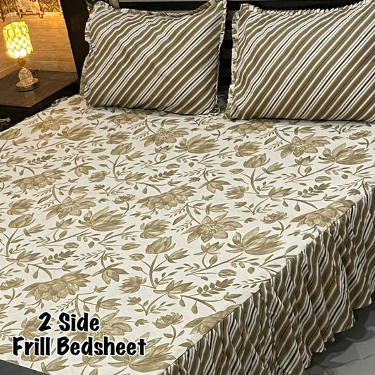 3Pc Stitched 2 Sided Frill Bedsheets