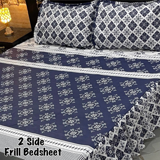 3Pc Stitched 2 Sided Frill Bedsheets